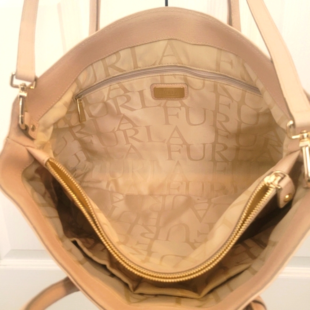 🤎🩵🤎 NWOT FURLA Linda Beige Saffiano Leather Top Handle Satchel & Crossbody - Picture 8 of 16